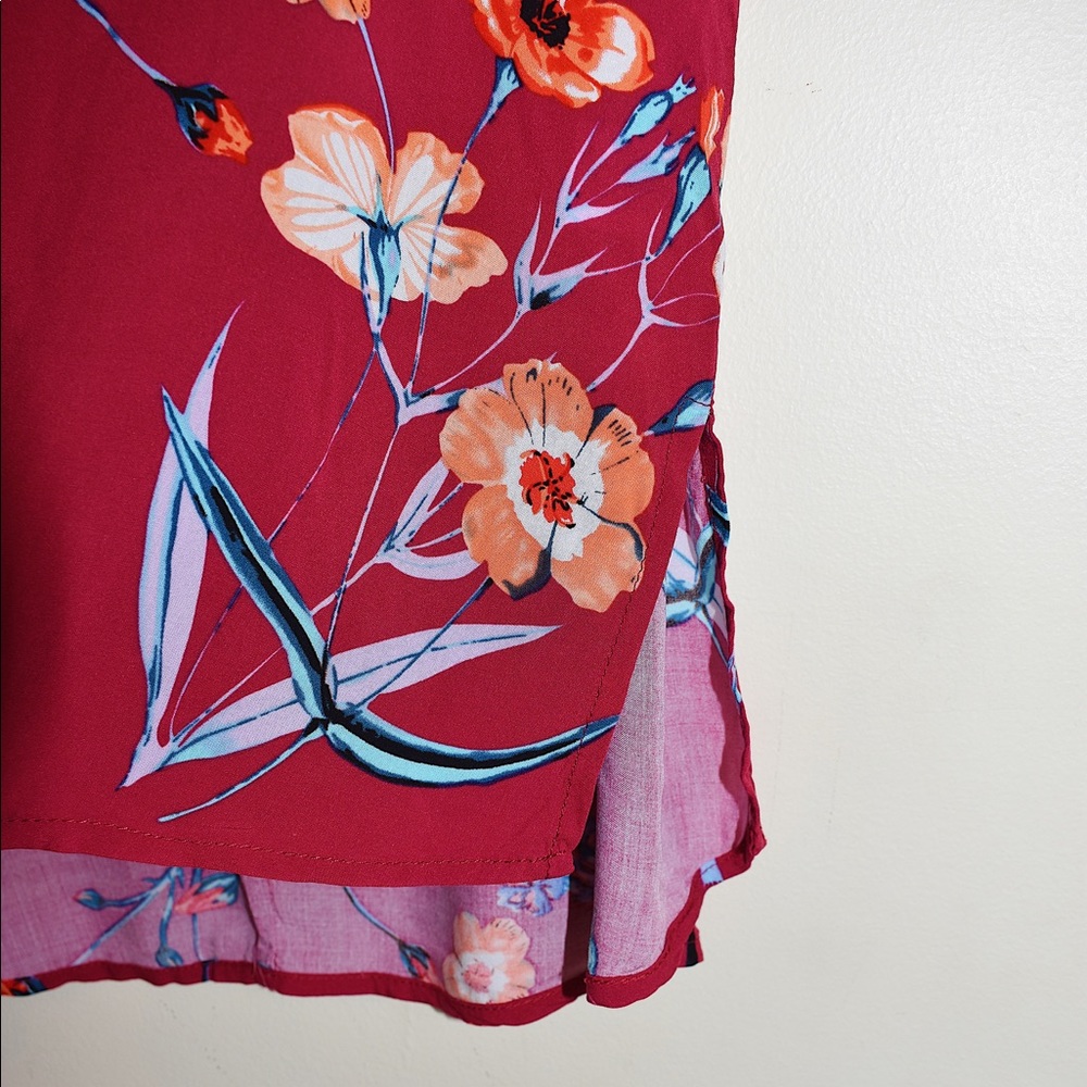 Umgee Pink and Red 3/4 Sleeve Tie Front Blouse - Picture 6 of 8